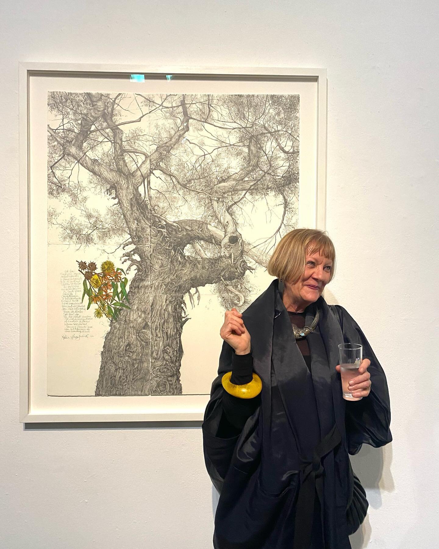 Opening of &lsquo;Tree&rsquo; exhibition at &lsquo;45  Downstairs&rsquo;.
Amazing initiative of @climarteaus @__jolane__ @fortyfivedownstairs
This is me trying to look nonchalant in from of my drawing of the Yate tree @cityofmelbourne  #climateaction
