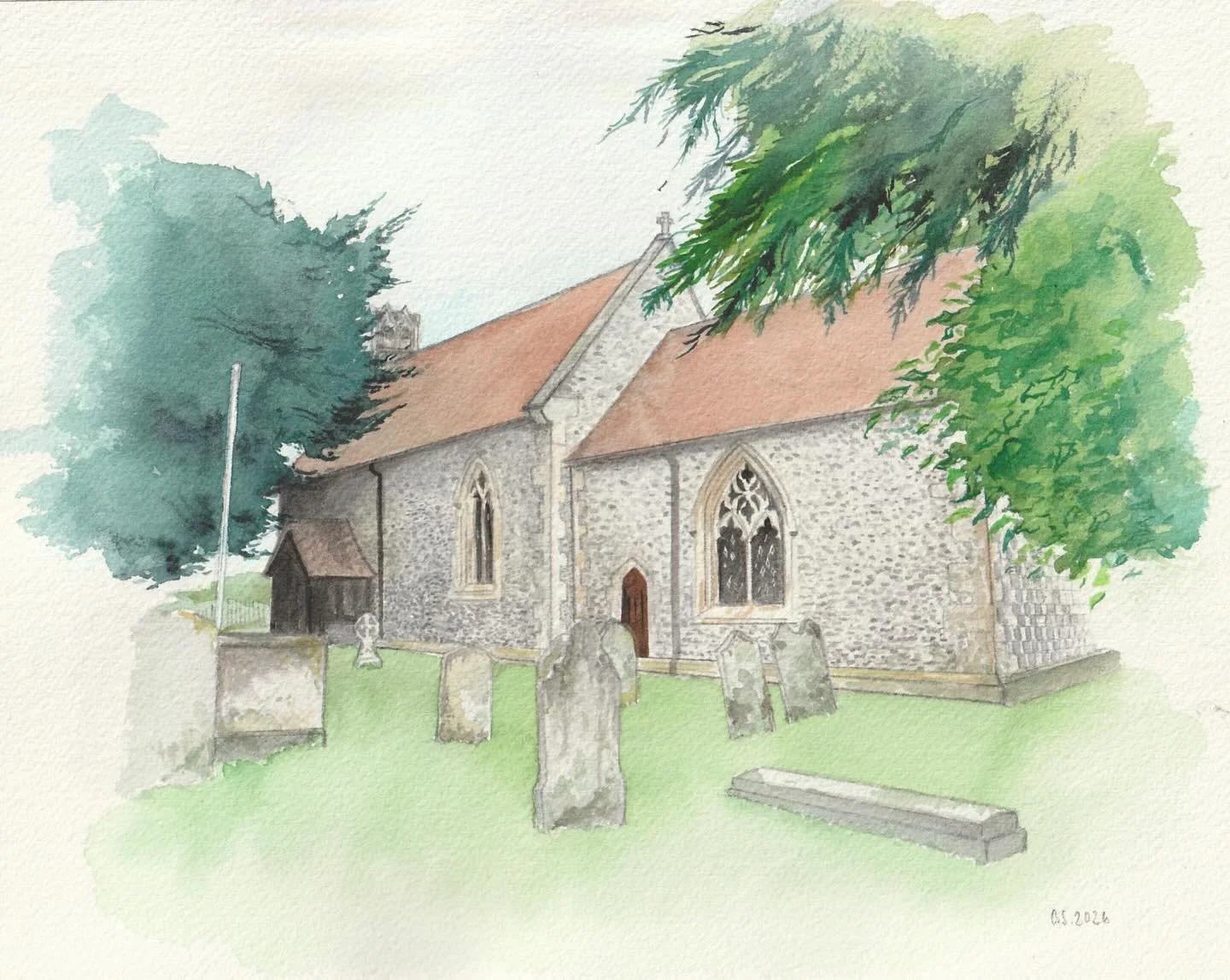 I was asked to paint this watercolour of Holy Trinity Church, Penton Mewsey as a present for the very special vicar who is leaving to become Dean of Plymouth. 

This is a very dear church to me, so it was wonderful to look at it carefully and notice 