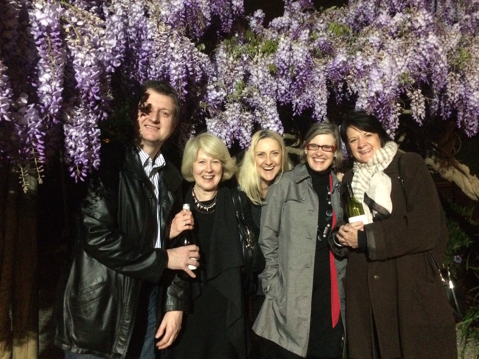 David, Elaine, Janet and friends being eaten alive by the wisteria on the recent HTC Film and Pizza night.