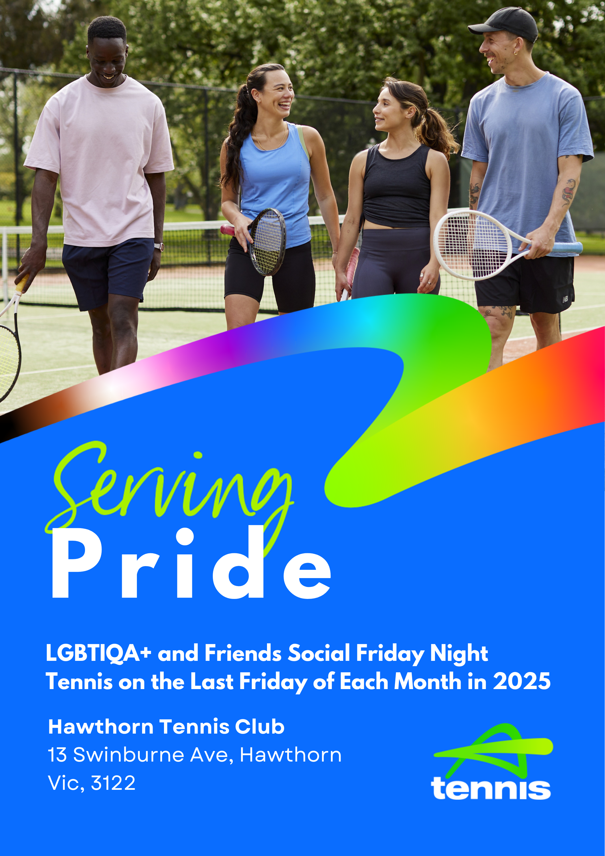 Serving Pride Friday Night Social Tennis - paused August/September - returns Friday 31st October 6.30pm