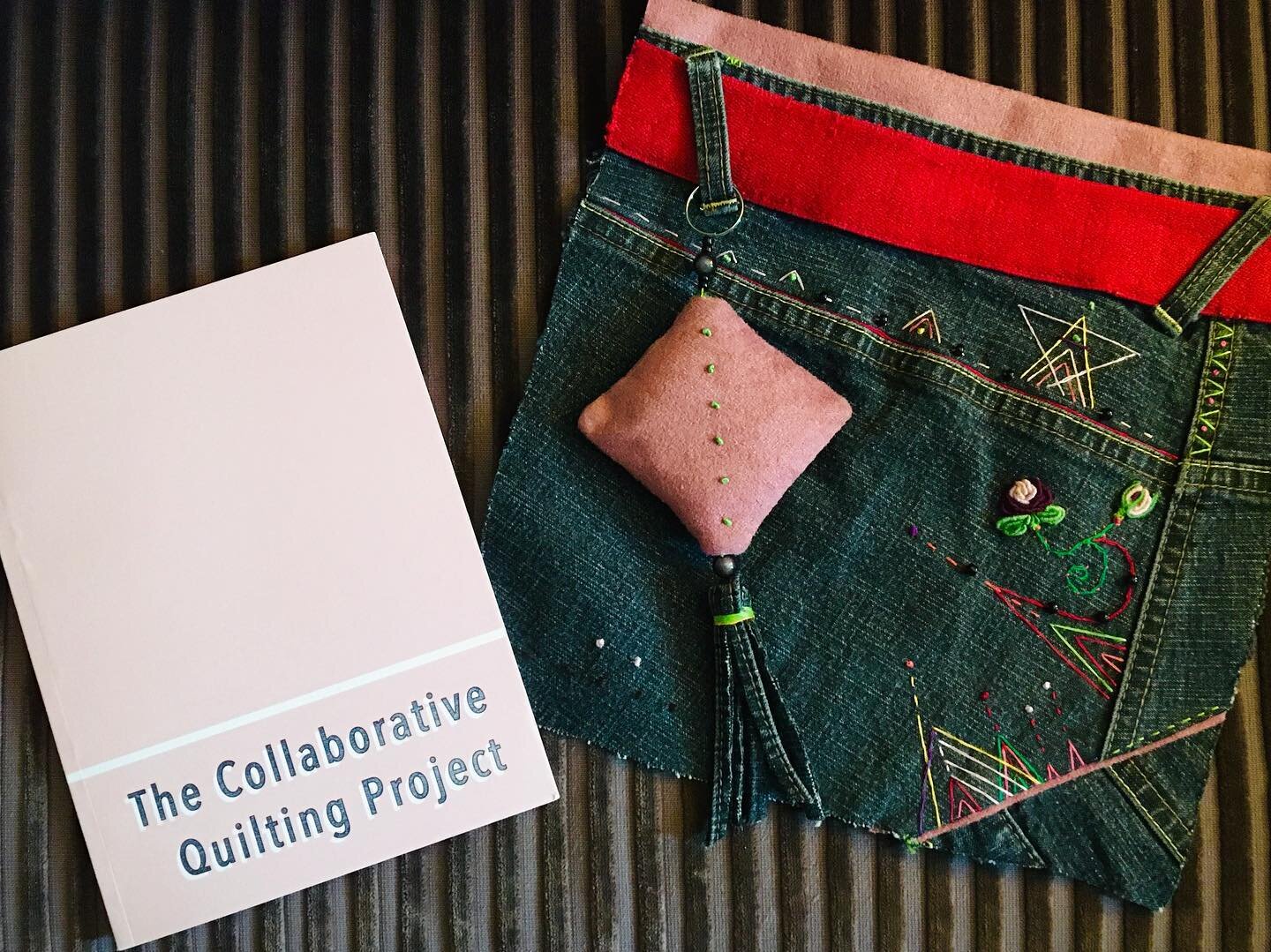 The Collaborative Quilting Project lead by phenomenal &amp; multifarious @sateenduralux
.
.
My hand embroidered pant square, complete with 70s vintage belt ~ are one of the repurposed denim art pieces displayed in this book 💗
.
.
.
#repurposedfabric