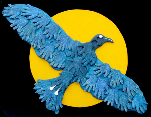 Wood carved bird by our long-time artistic collaborator Tonu Shane Eagleton.