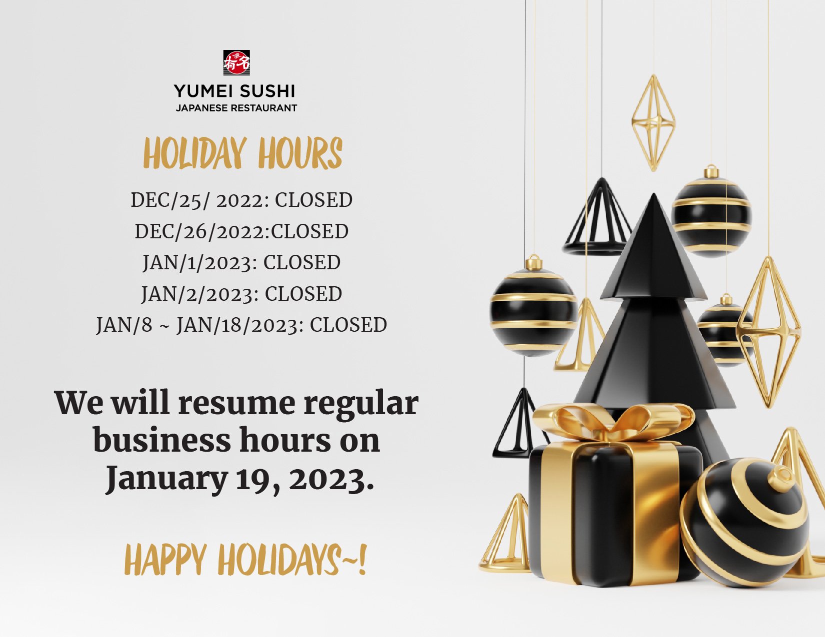 Holiday closures announcement