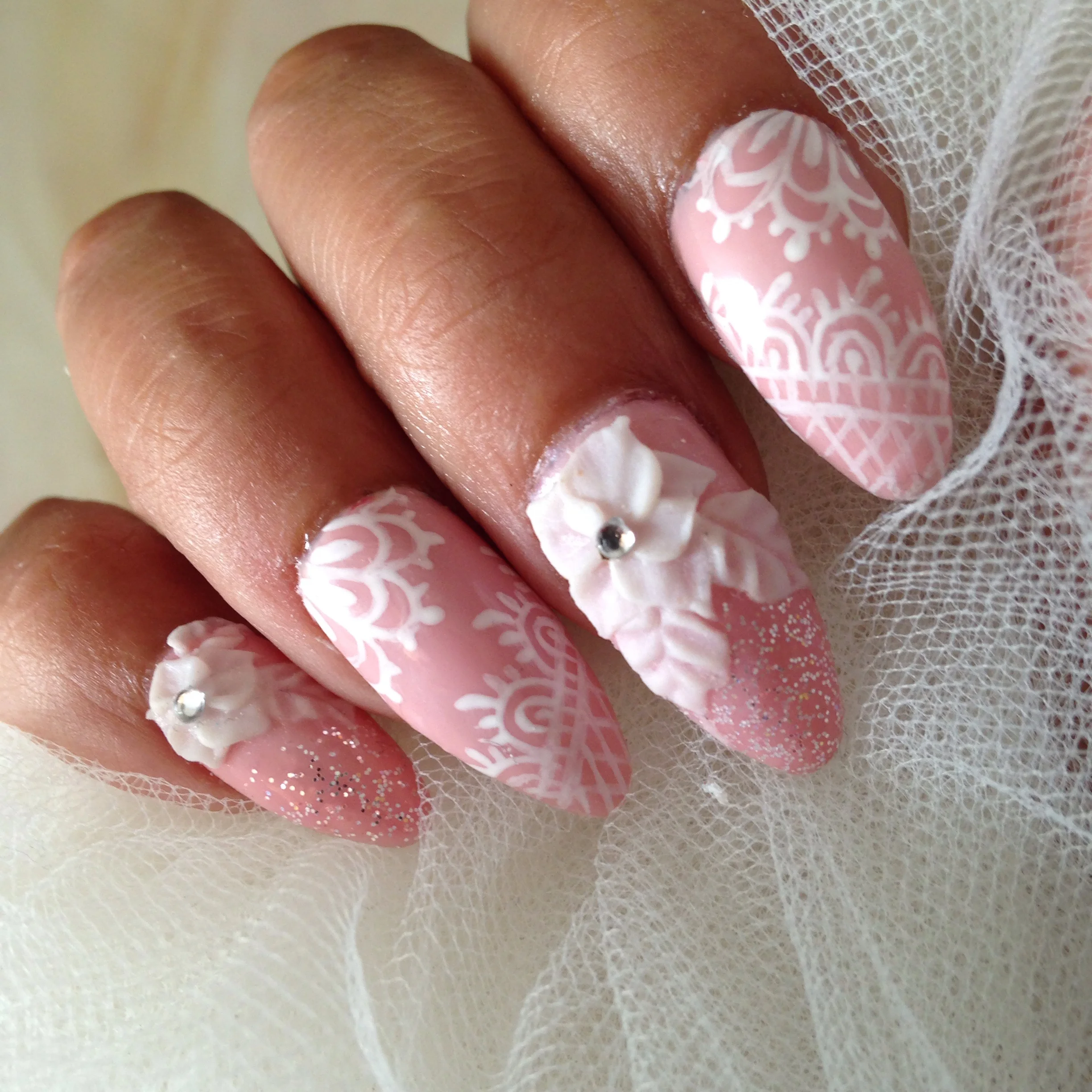 Wedding Acrylic Nail Art with 3d Nail Design