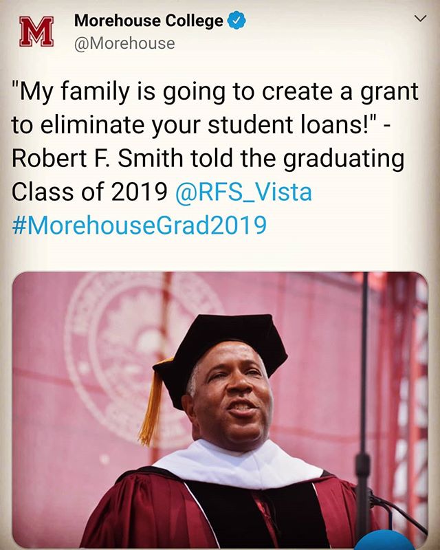 Robert F. Smith helping to change the numbers of graduates...a positive decision that will impact generations to come! Perfect way to #AddinLife @robertfsmith2019 #MorehouseGrad2019 #Morehouse #ChangeYourNumber #ChangeYourLife