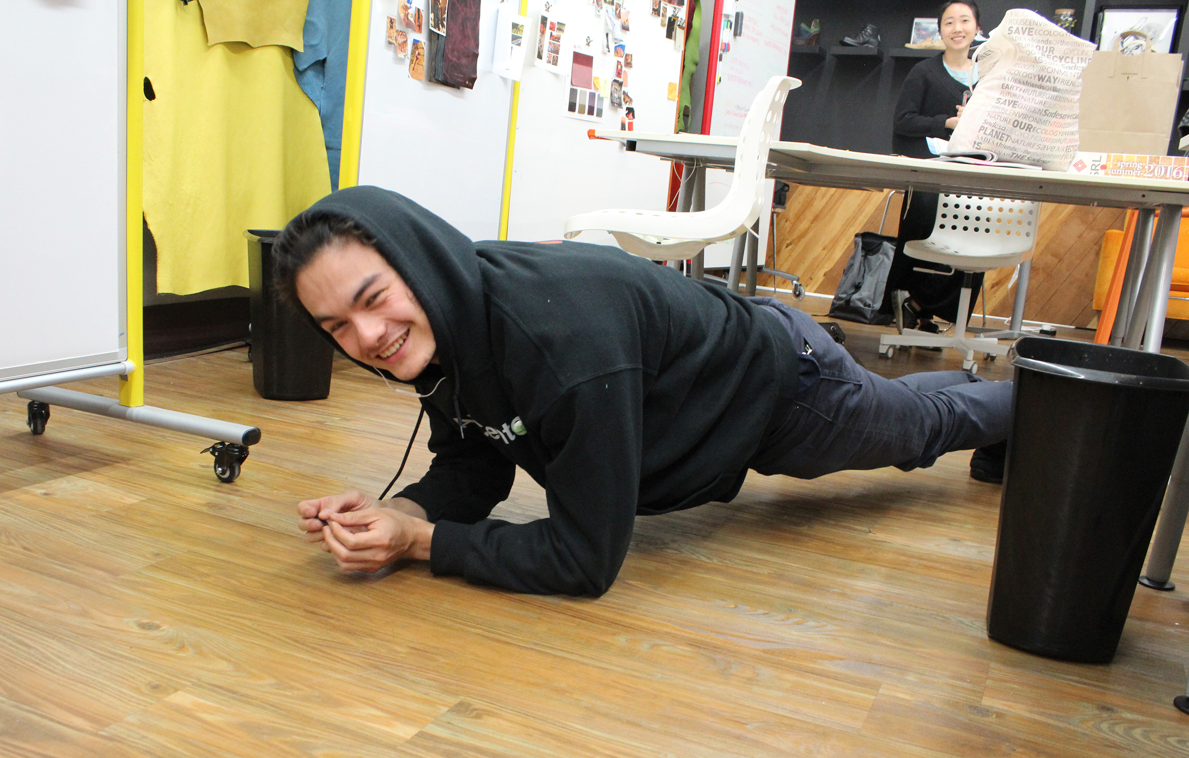 Ghikhan does planks as he's caught sitting on Suzettes chair