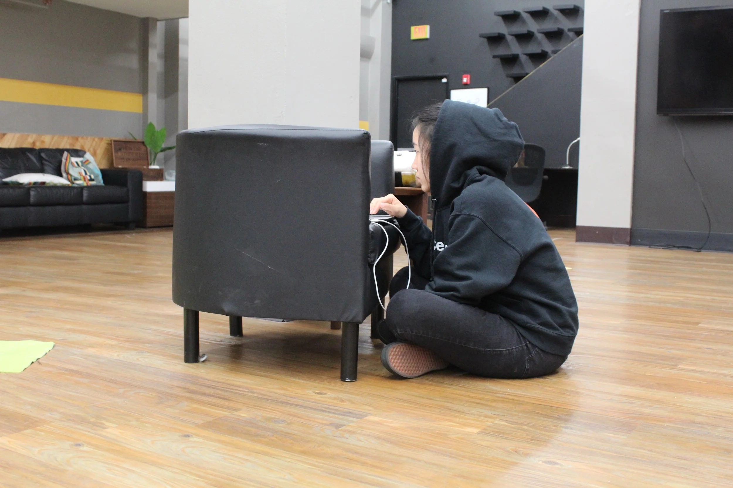 Pan creates her own secluded work office to focus on her work.