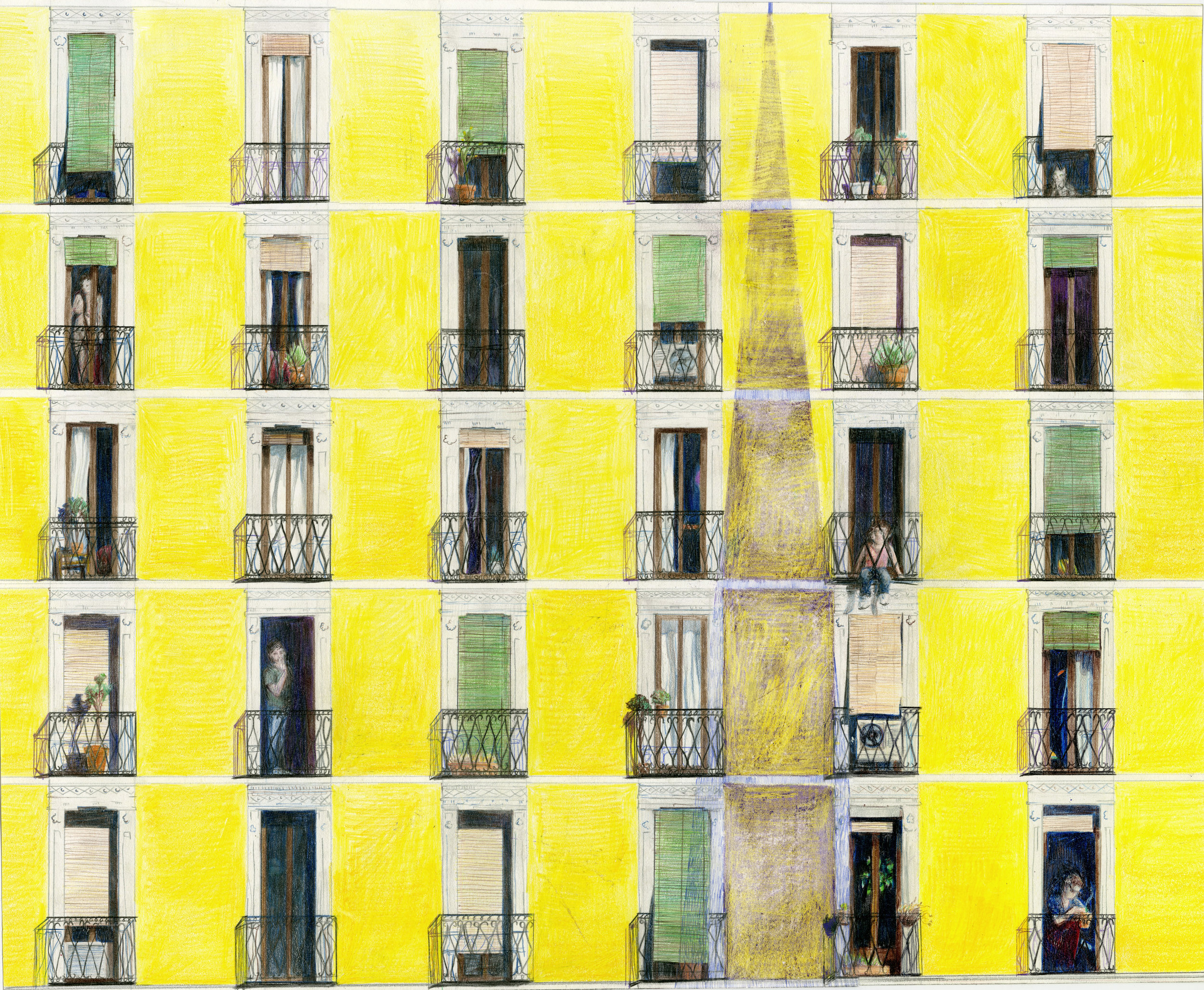 Balconies (Madrid) - 20" x 24" - Colored Pencil on Paper - 2012 (*SOLD)