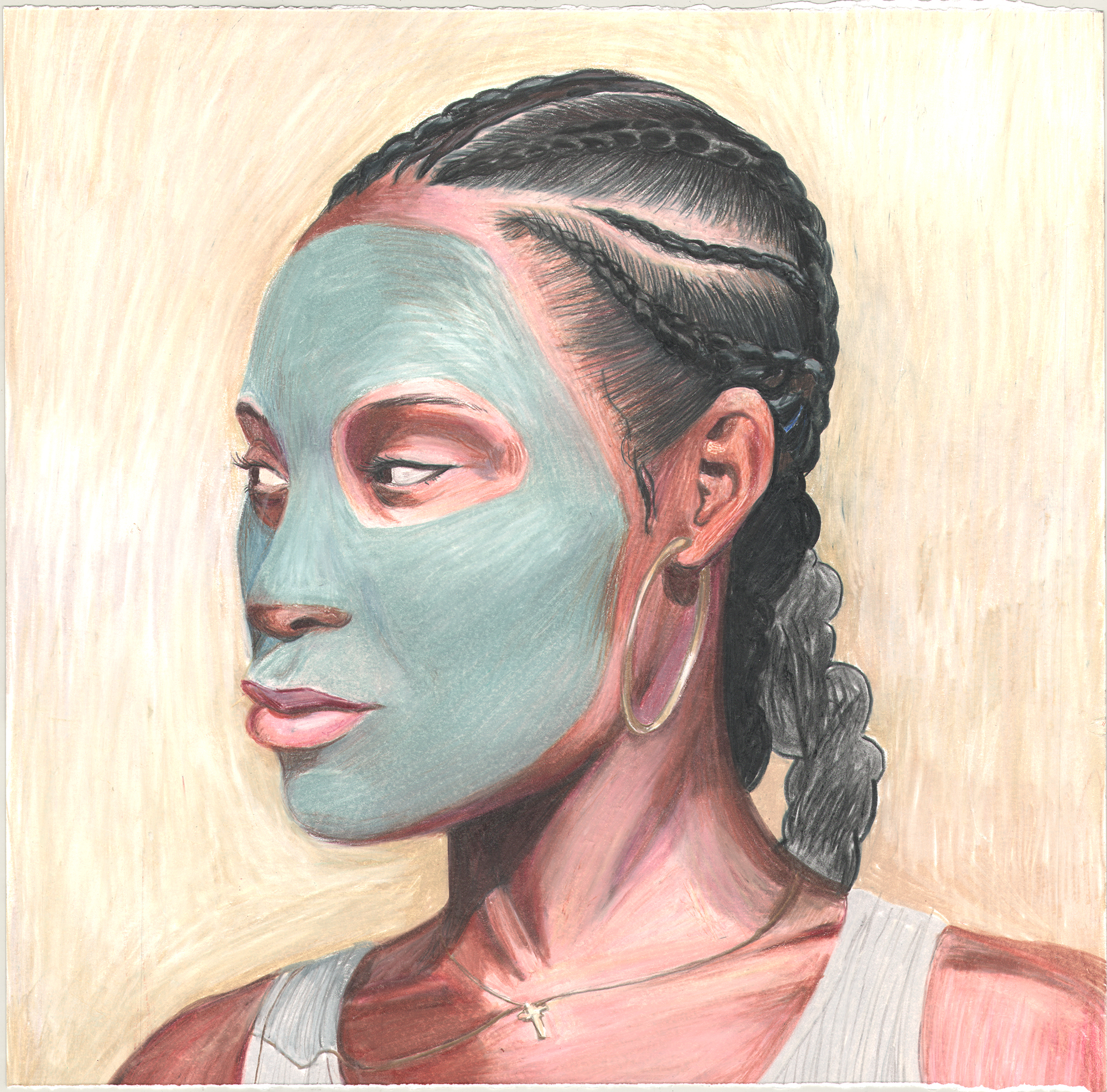 Jordan (Facemask) - 12" x 9" - Colored Pencil on Paper - 2017