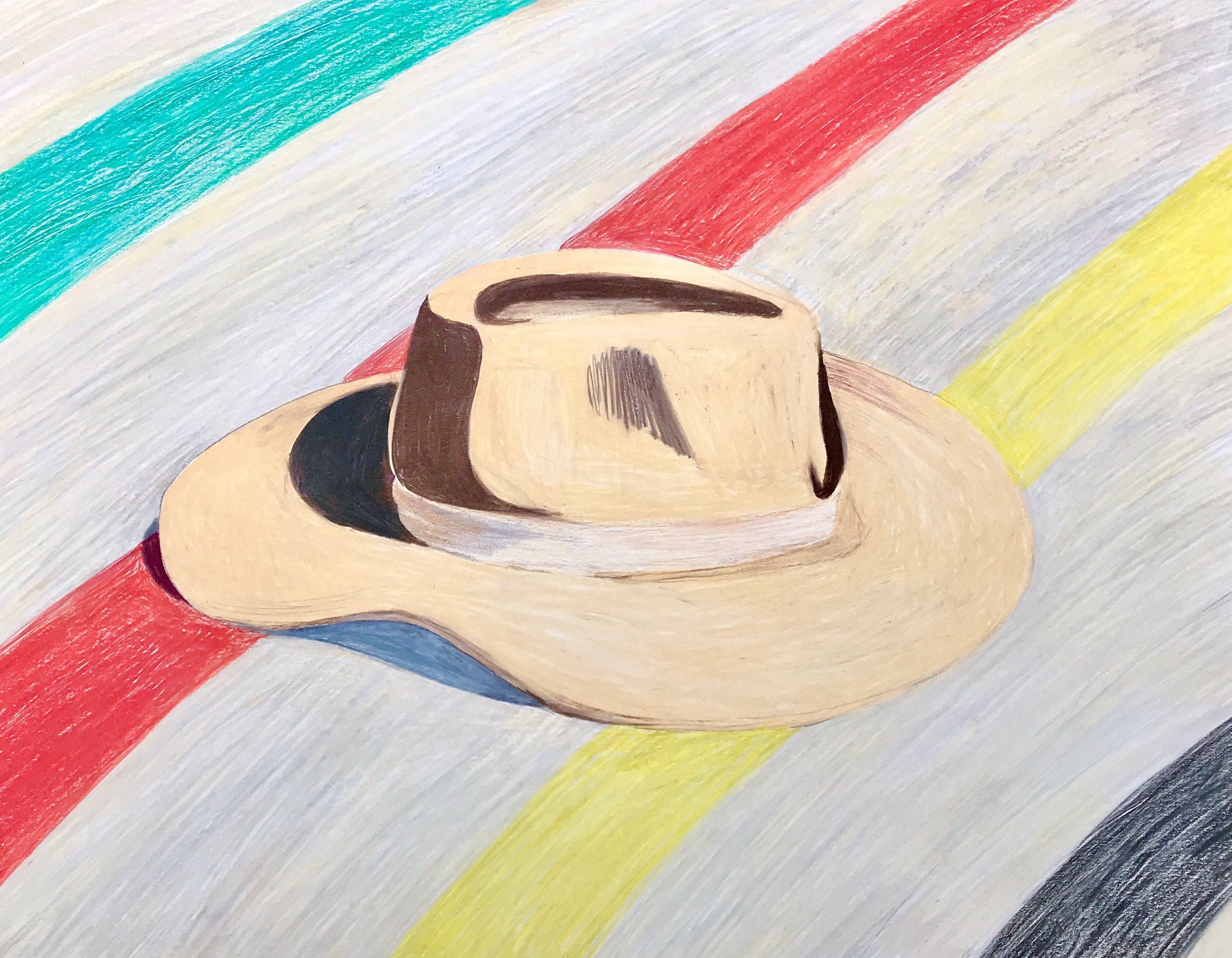 Hat and Blanket - 16" x 20" - Colored Pencil on Paper - 2019