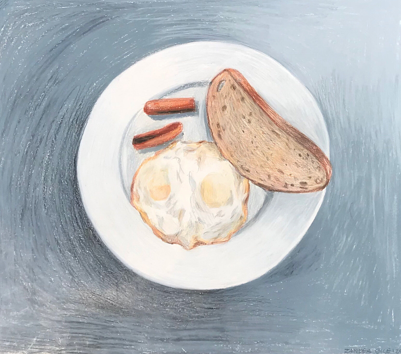 Egg and Sausage Breakfast - 14" x 11" - Wax Crayon on Paper - 2020 (*SOLD)