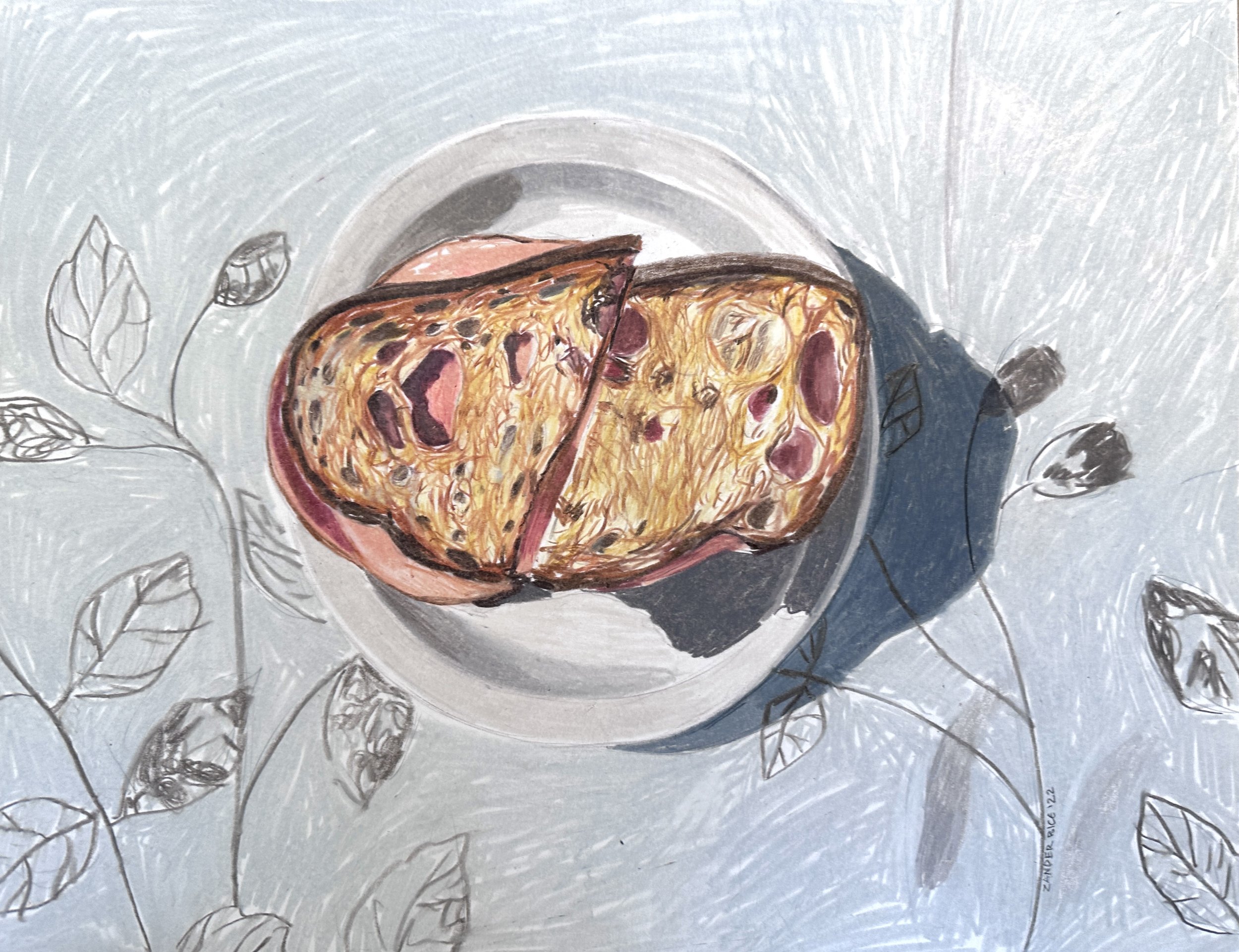 Ham Sandwich - Colored Pencil on Paper - 14"x11" - 2023