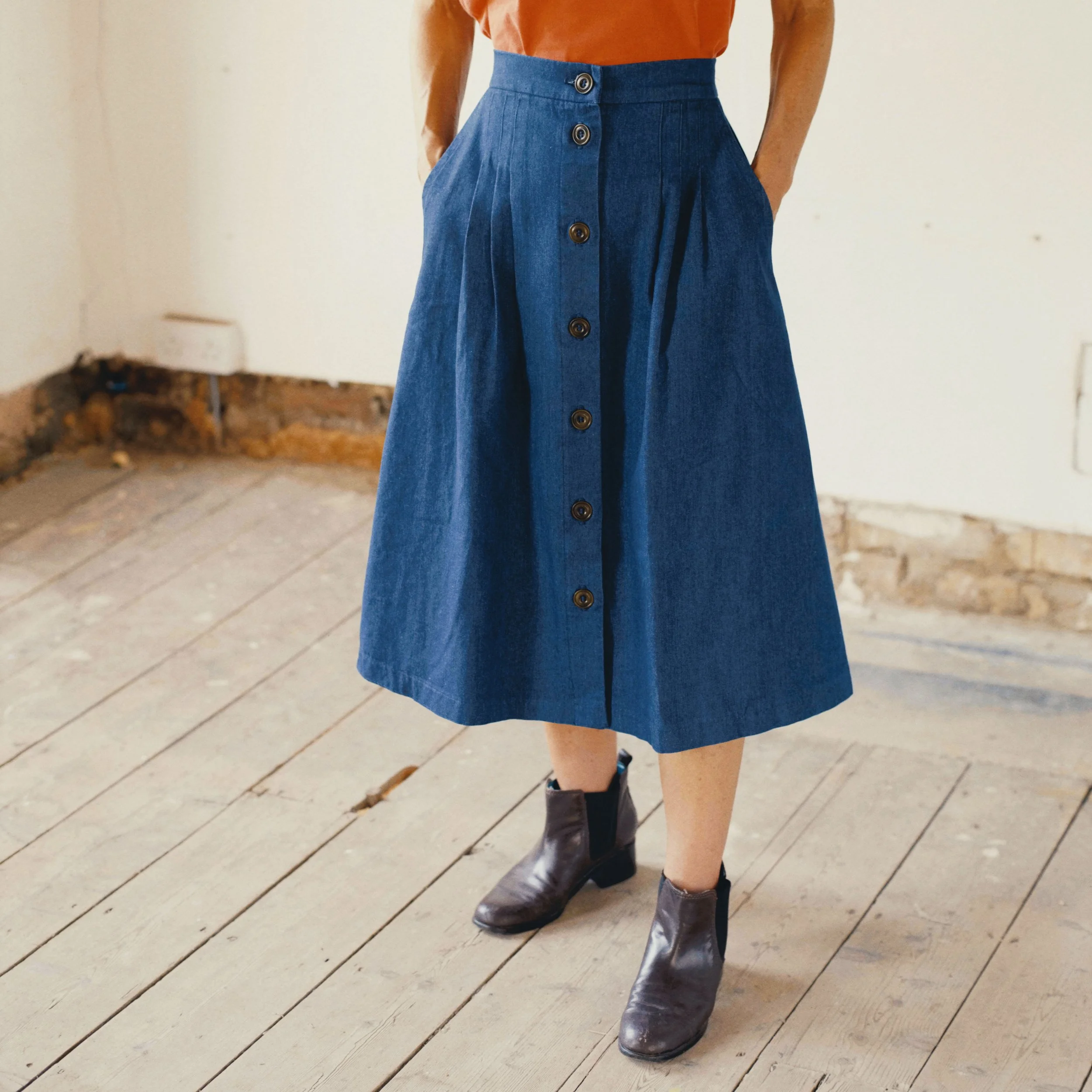 Margot Button Skirt | Indigo Rinse