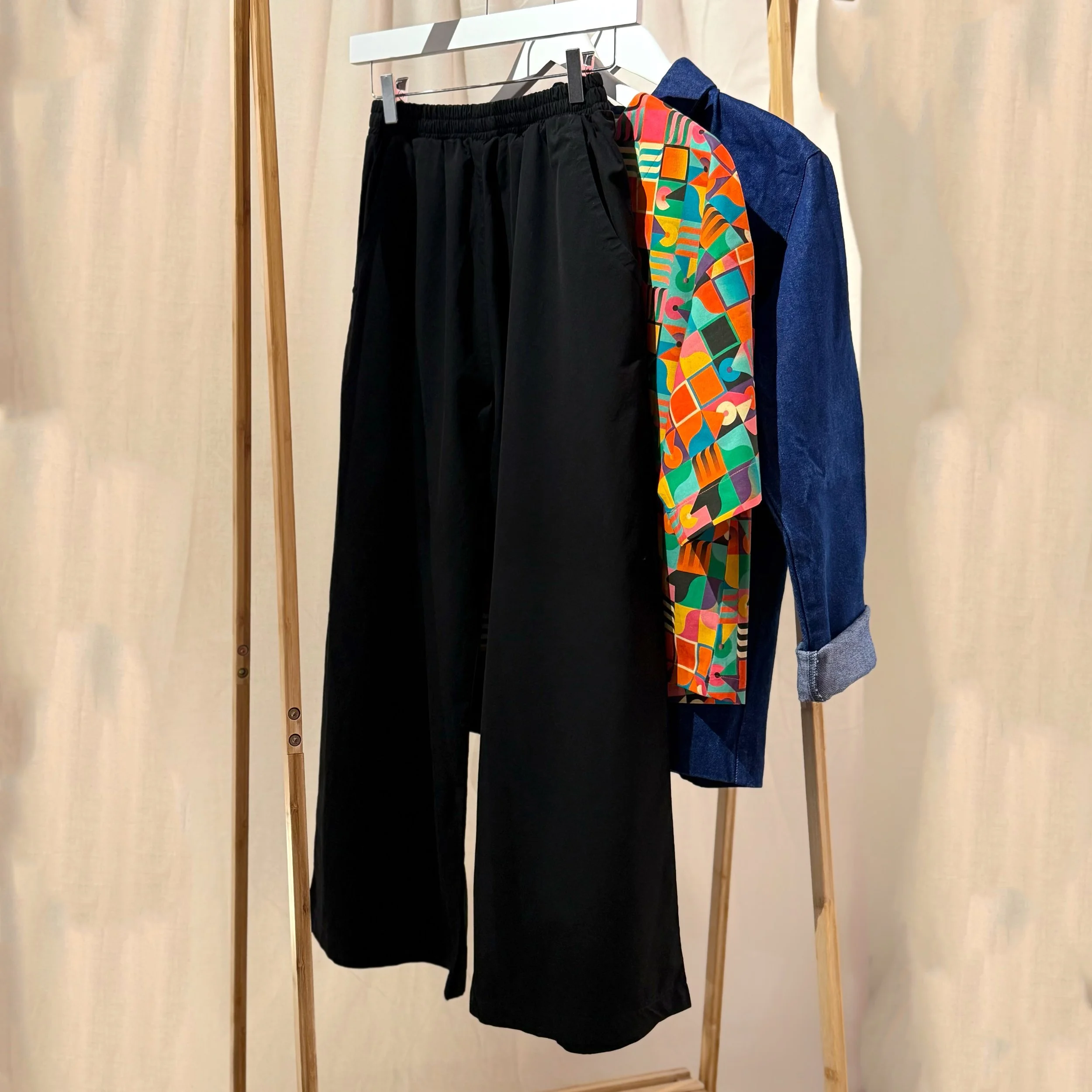 black culottes with pattern top and mens jacket .jpg