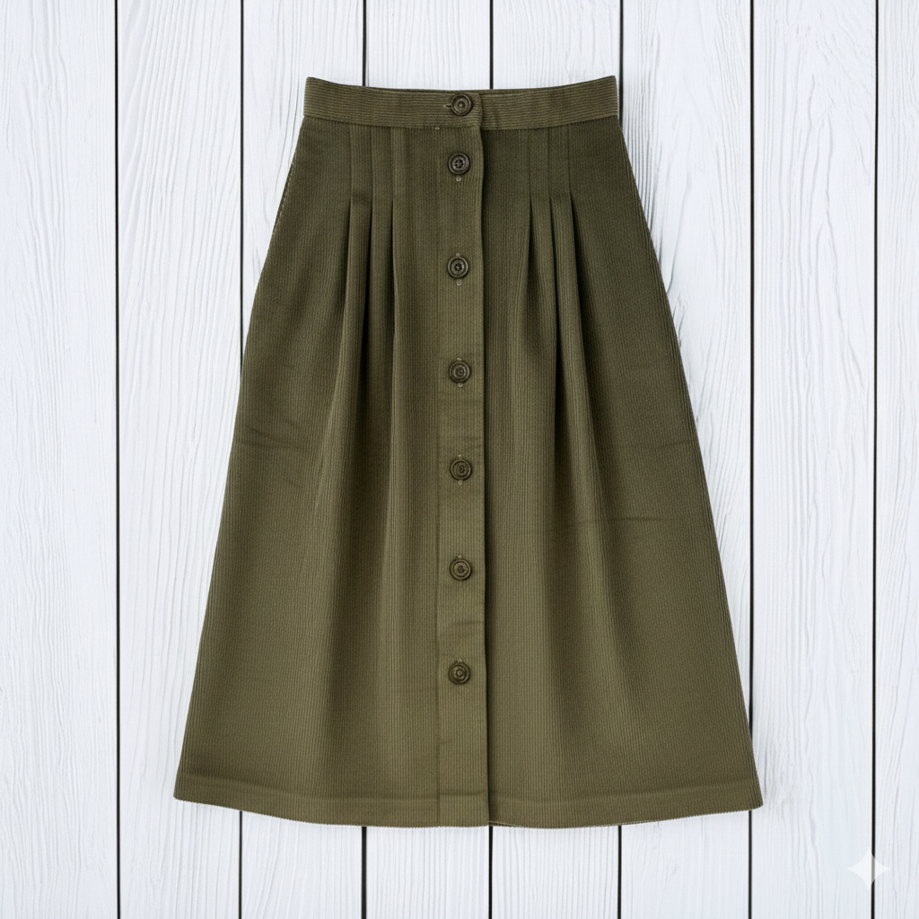 Margot Button Skirt | Deep Olive Cord