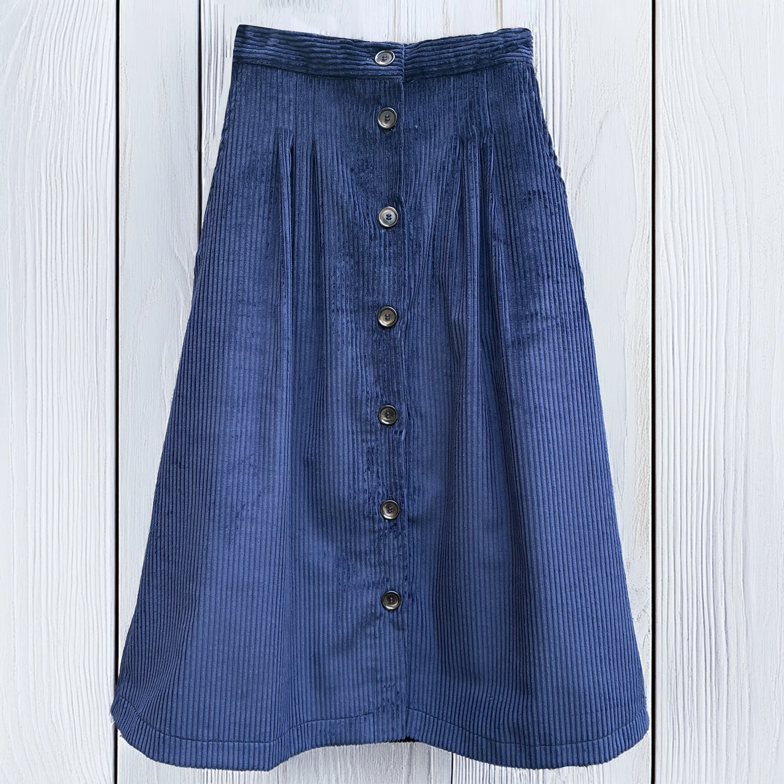 Margot Button Skirt | Blue Jumbo Cord