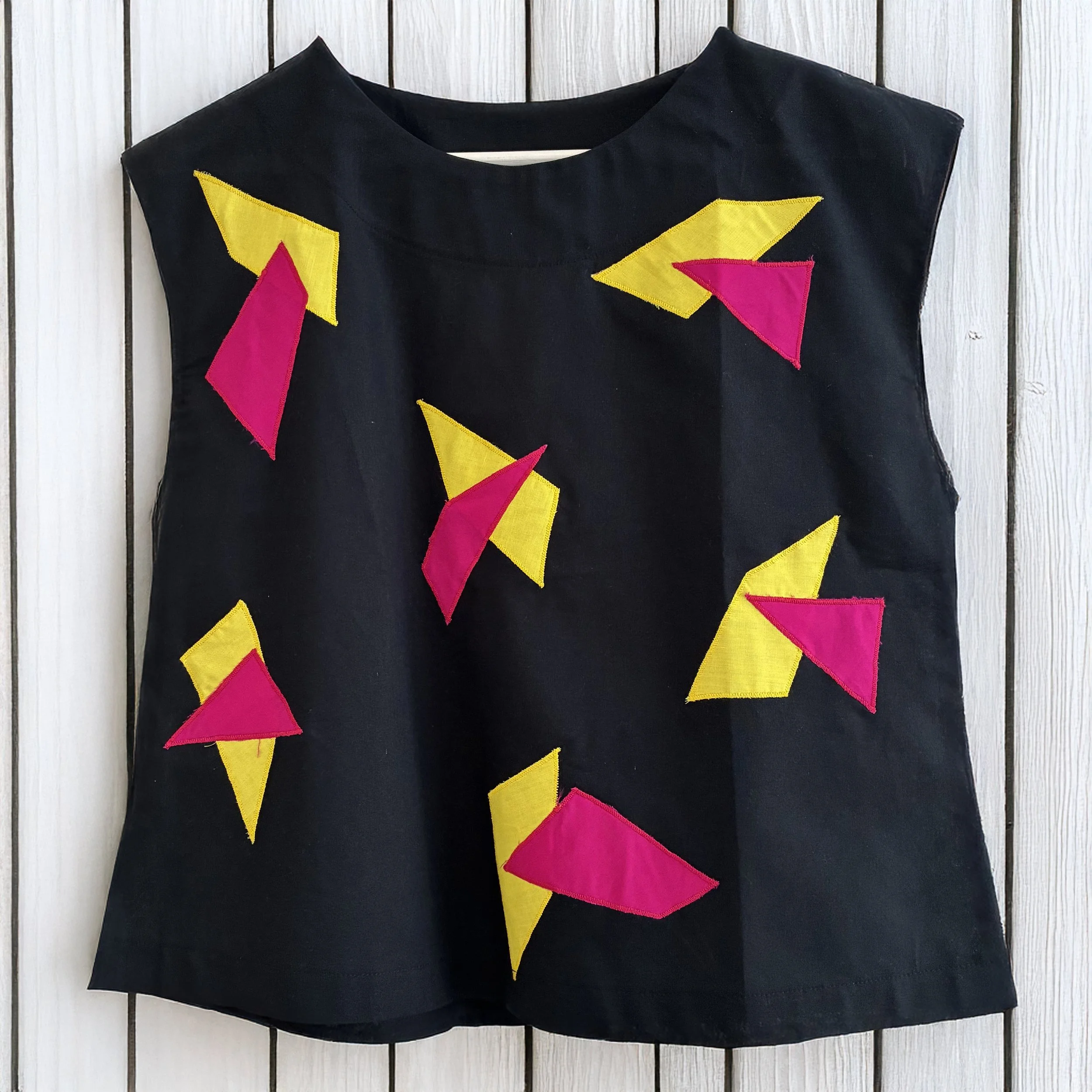 Fleur de Chute | Sustainable Cap Sleeve Appliqué Top | Pink | Yellow | Black