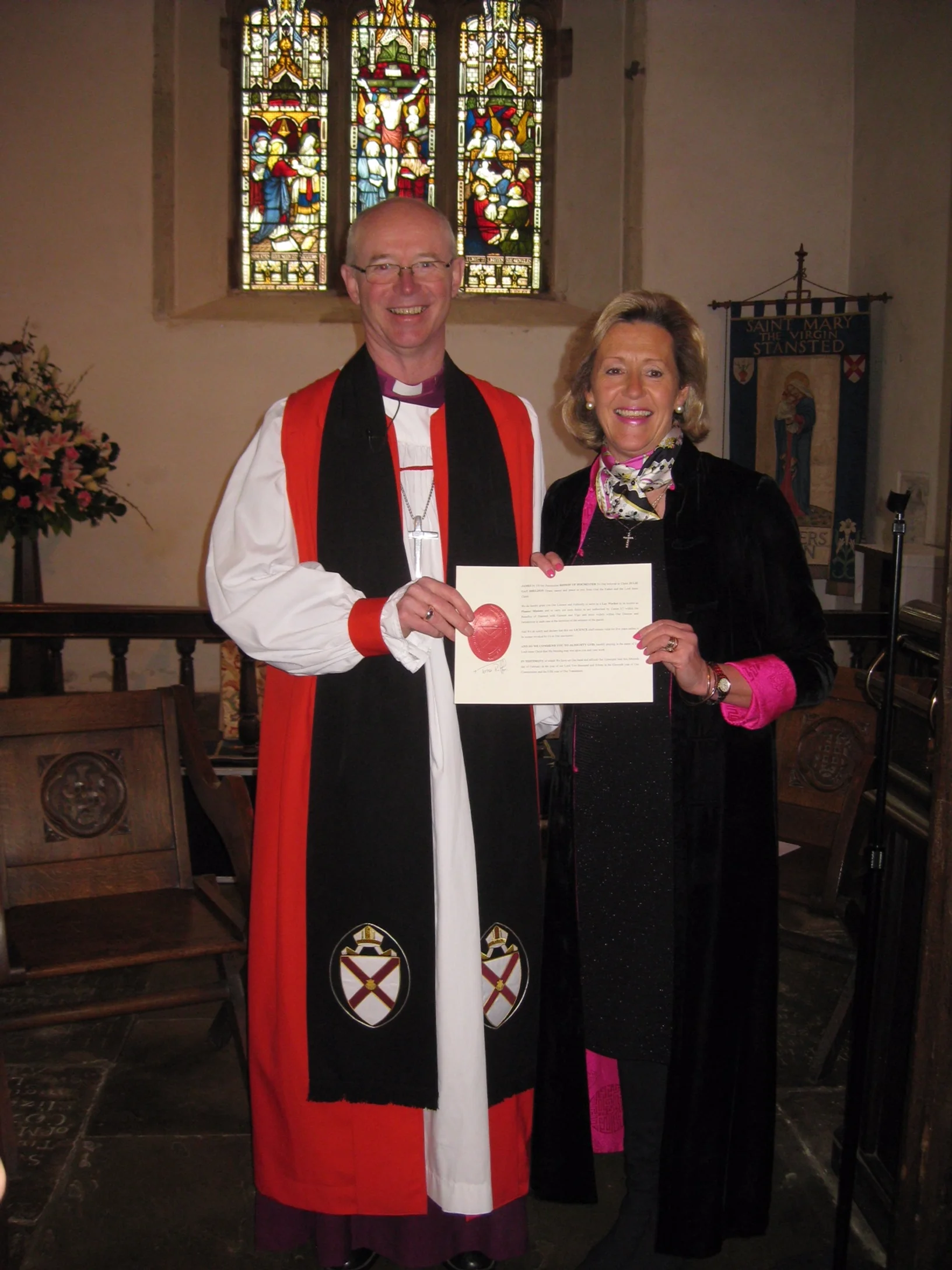 The Rt Rev James Langstaff Bishop of Rochester and Julie at licensing as Pioneer Minister.