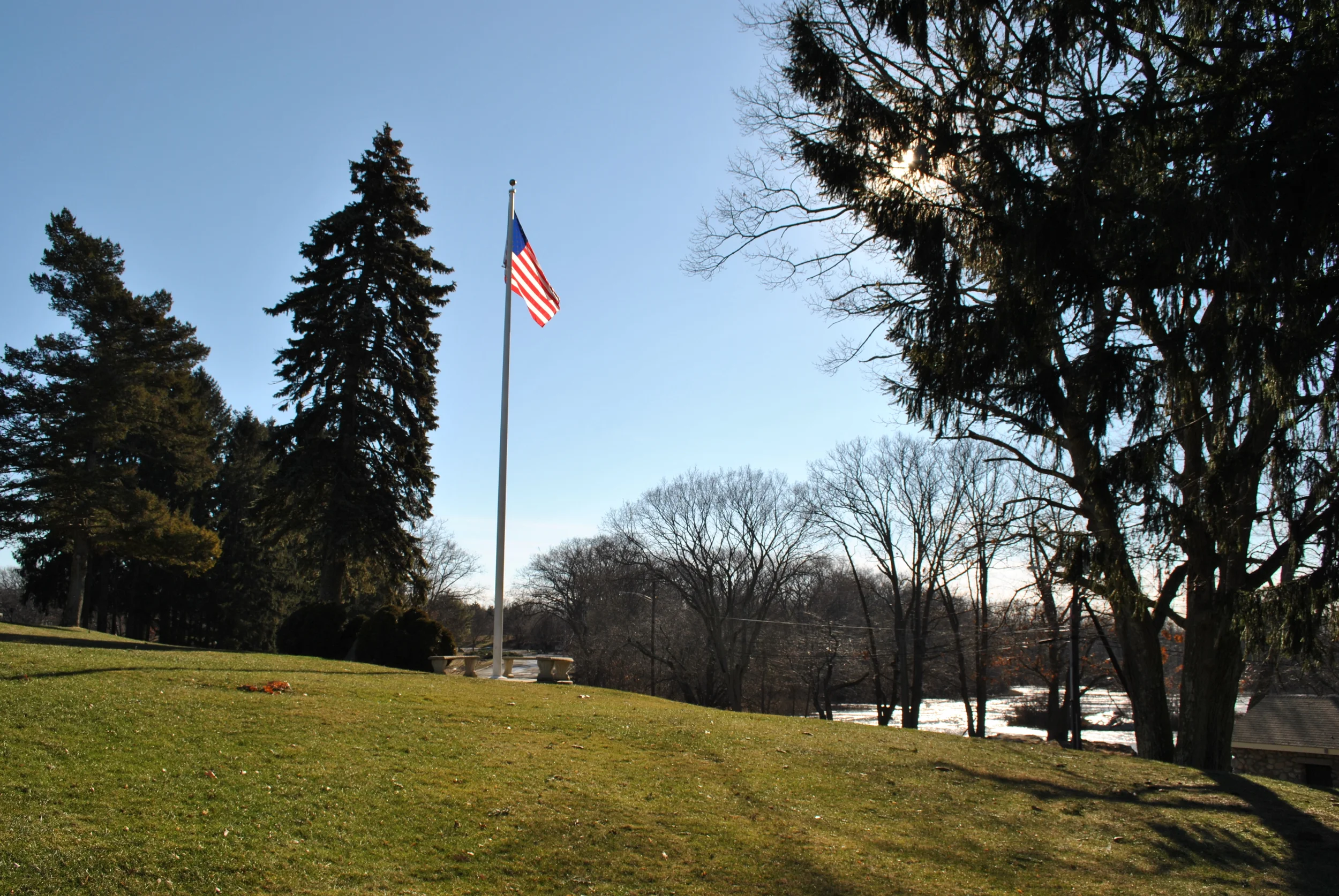 Flag Pole/Bench Area at Clubhouse
