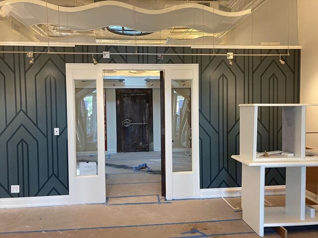 Mural install at new office facility. The building is an art deco style and the mural came from England. It was 17 1/4 wide. #wallpaper #digiliodecorating #wallcoveringinstallersassociation