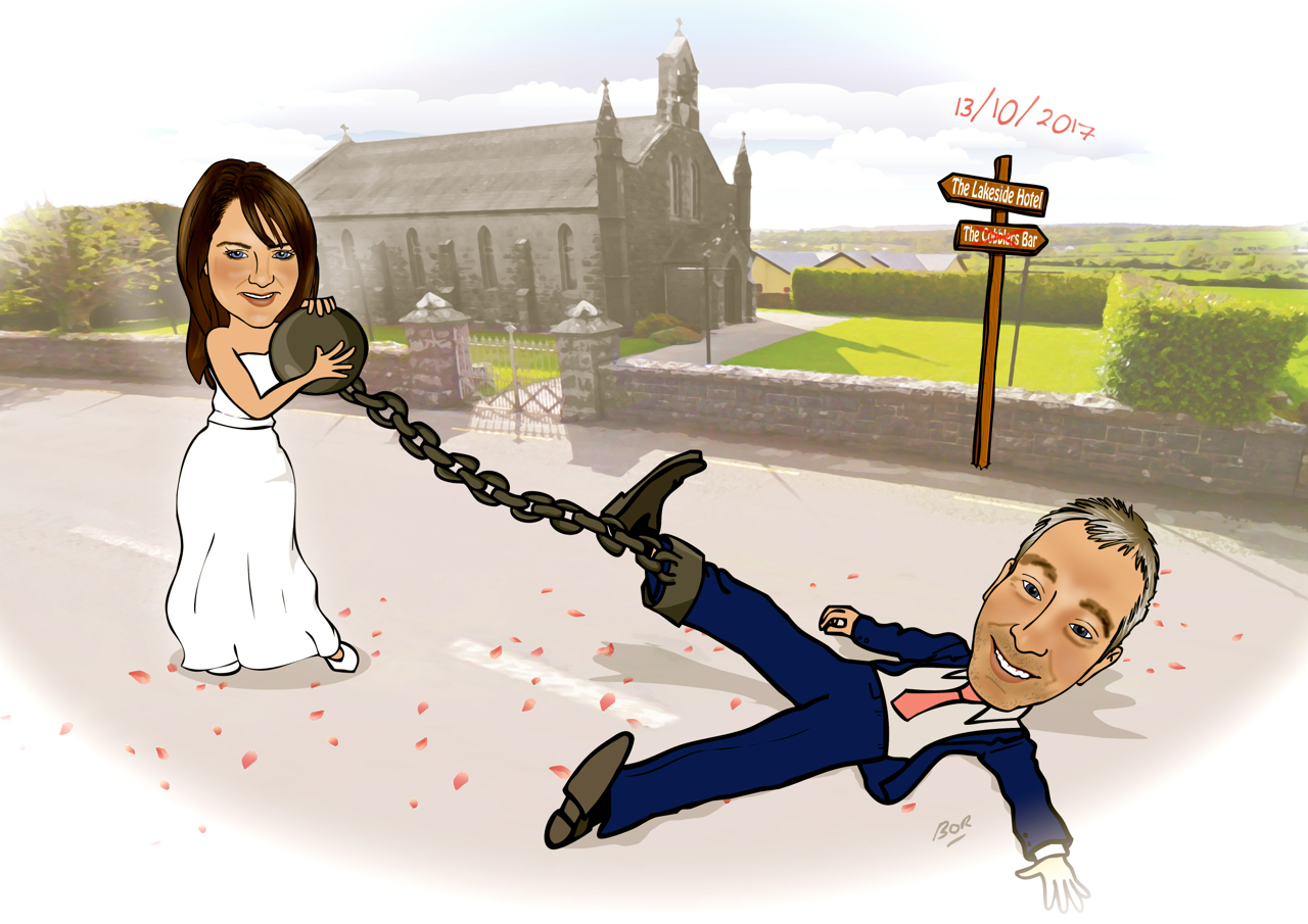 Cartoon For Wedding Invite (Ball and chain) — Caricature Artist Brendan  O'Rourke