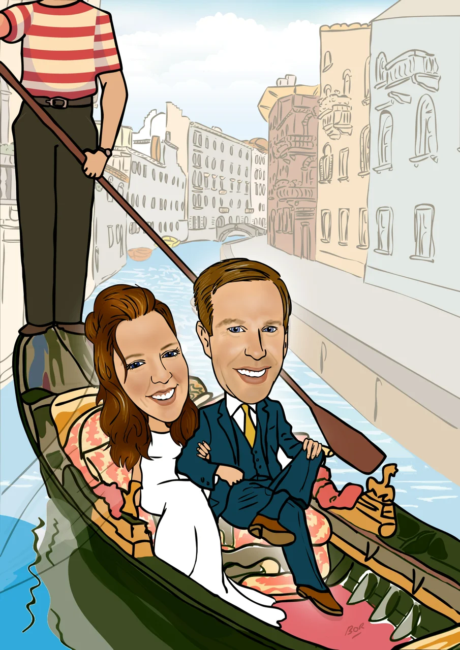 Wedding Gift Caricature - Venice Scene