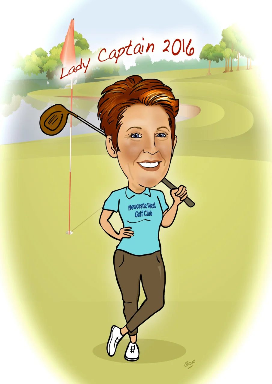 Caricature Lady Captain Newcastle West Golf Club