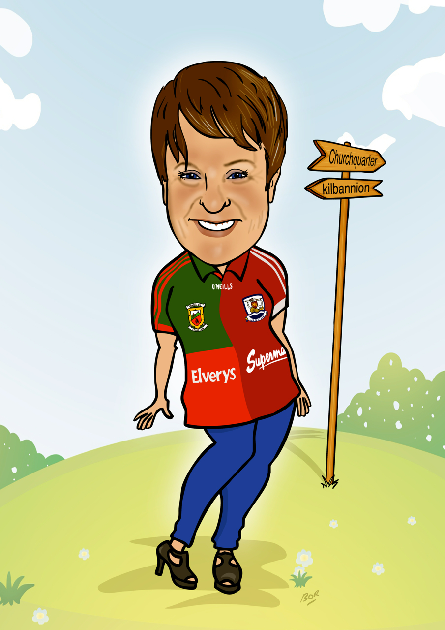 Birthday Caricature with Galway and Mayo Jersey
