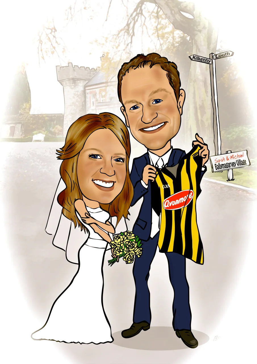 Wedding Cartoon (Groom is a Kilkenny supporter)