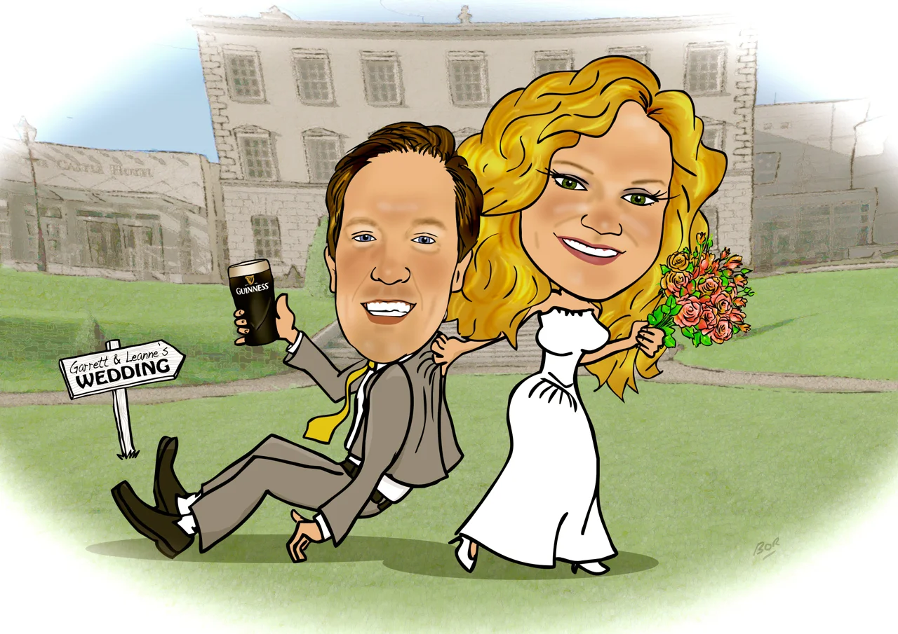 Cartoon For Wedding Invite (Background is Dunboyne Castle Hotel)
