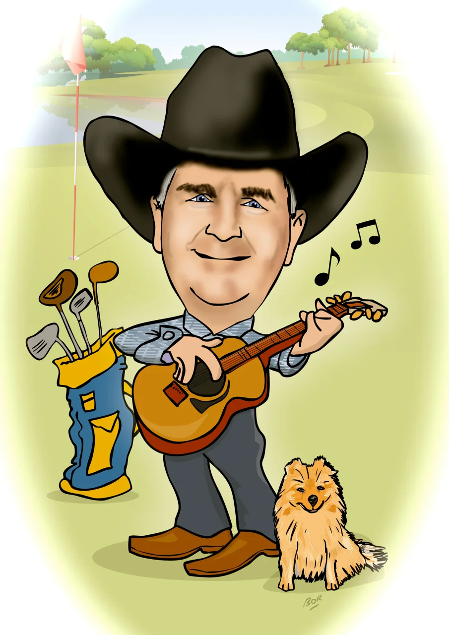 60th Birthday Present Caricature For Brother (Featuring dog)