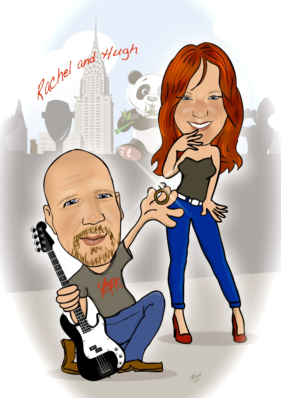 Engagement Present Caricature (New York Background)