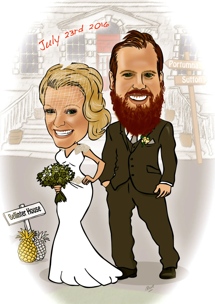 Wedding Present Cartoon (Background is Bellinter House)