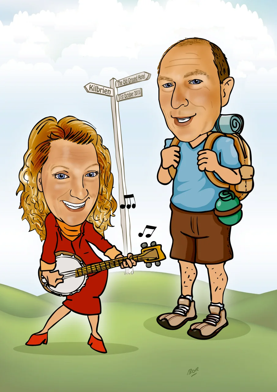 Framed Caricature For Couple Getting Married