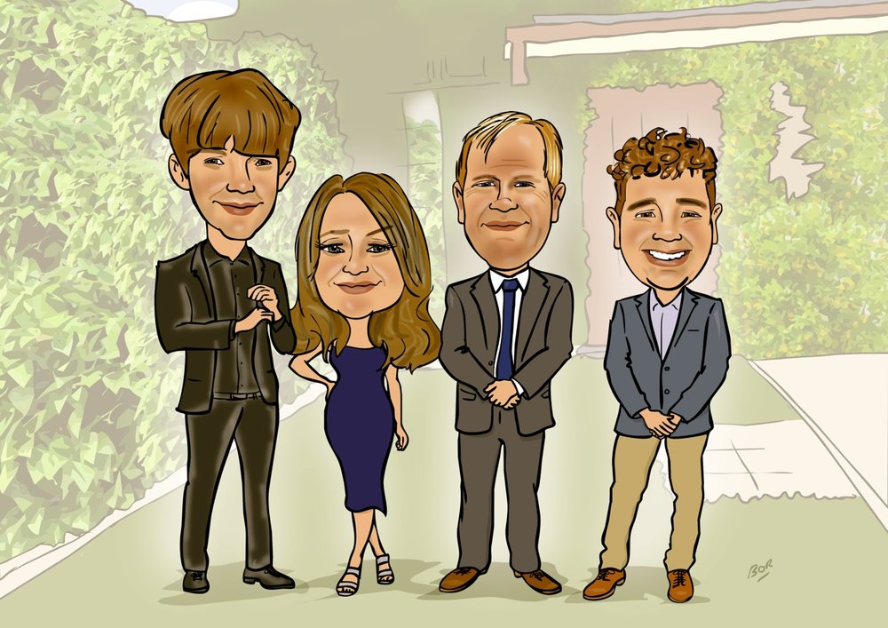 family cartoon — Testimonials from customers who have ordered caricatures — Caricature Artist Brendan O'Rourke family cartoon — Testimonials from customers who have ordered caricatures — Caricature Artist Brendan O'Rourke