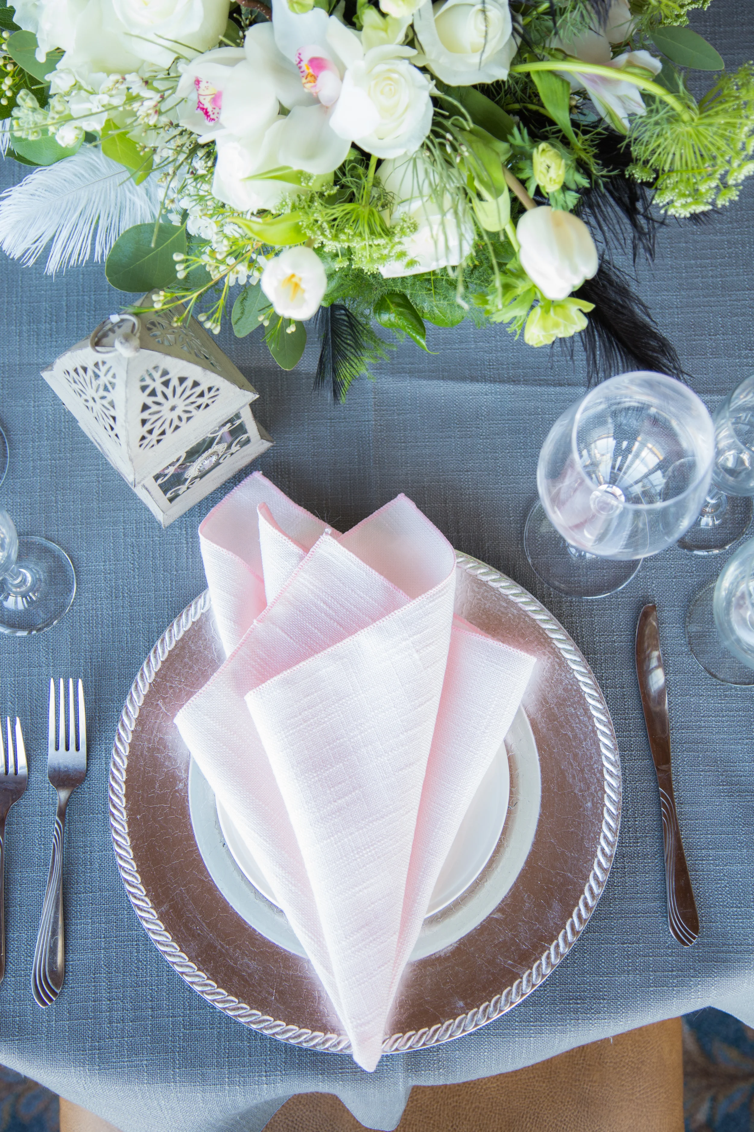 Switching to pink napkins adds a soft pop of color and gives a totally different vibe.