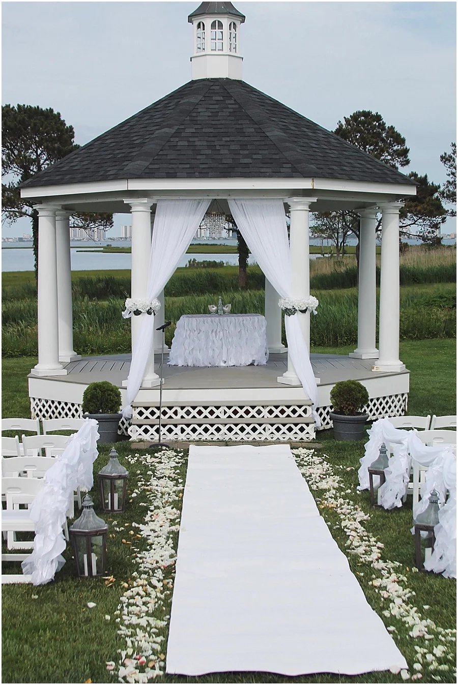 Gazebo at Lighthouse Sound a beautiful backdrop.