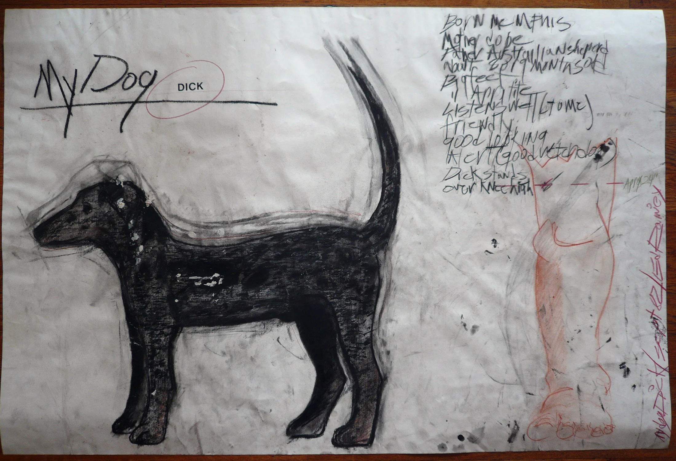 ED RAINEY My Dog Dick, 1982 Mixed media on paper 36 x 24” (unframed).jpg