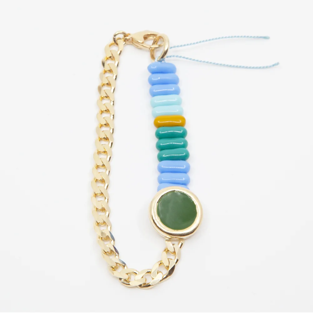 A. Carnevale Glass and Chain Bracelet in Green/Blue | Abby Carnevale Jewelry | New York, NY