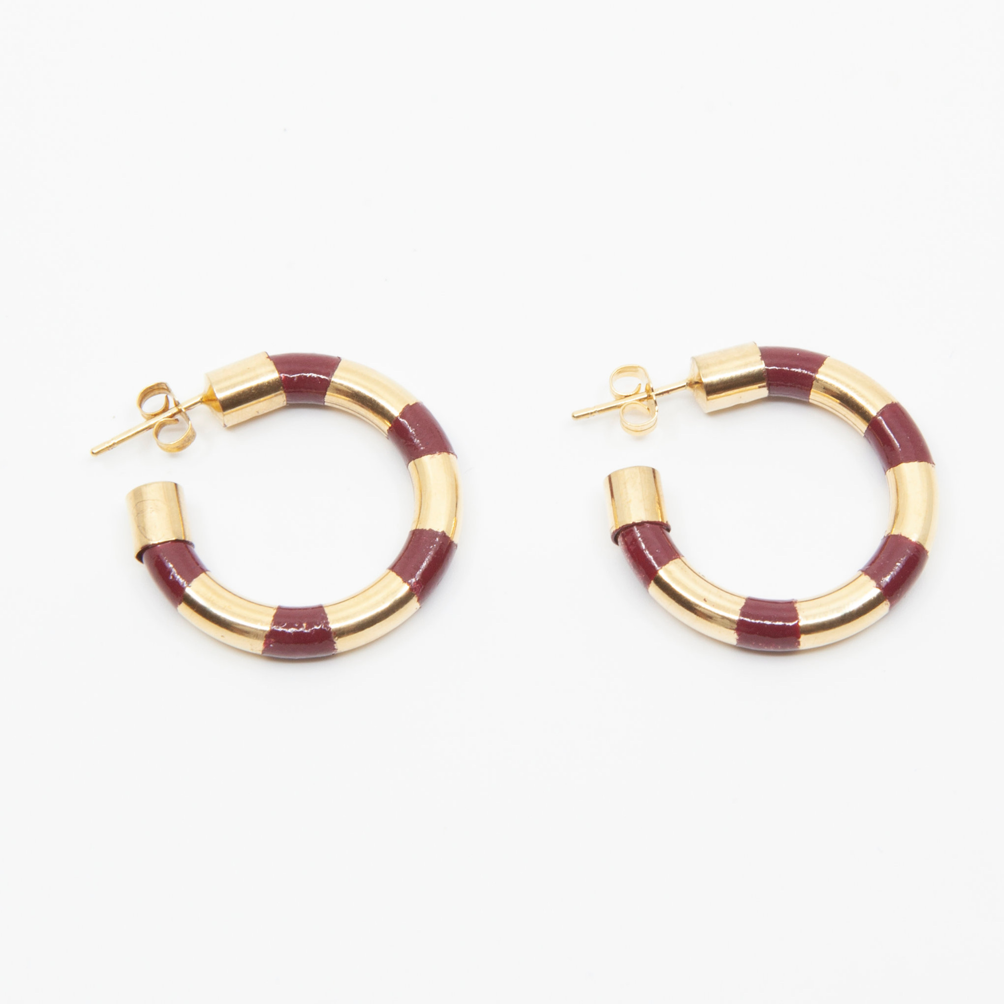 A. Carnevale Striped Hoops in Gold/Cardinal | Abby Carnevale Jewelry | New York, NY