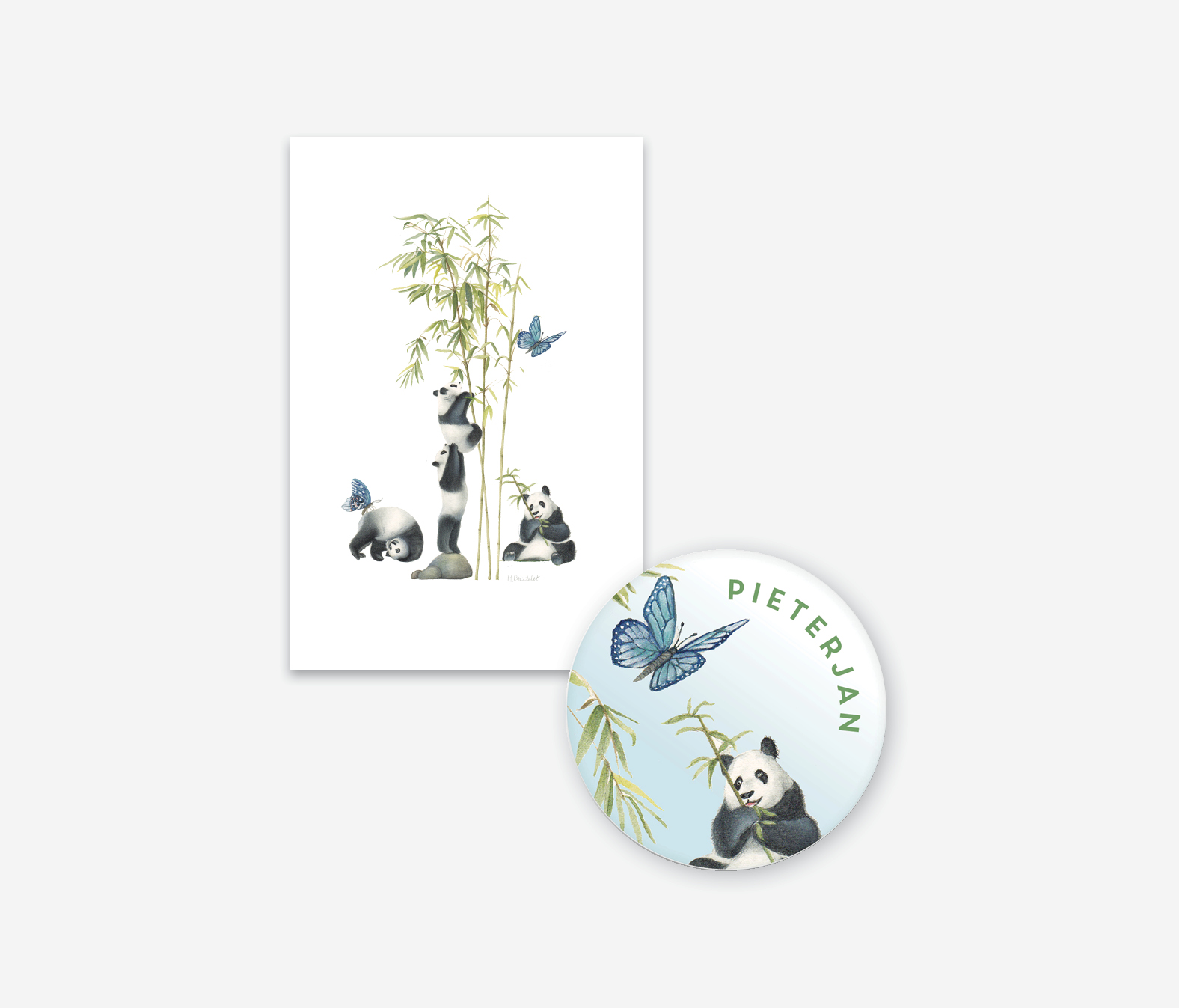 Geboortekaarten (vanaf 75ex.) + Magneten 'Panda beren'