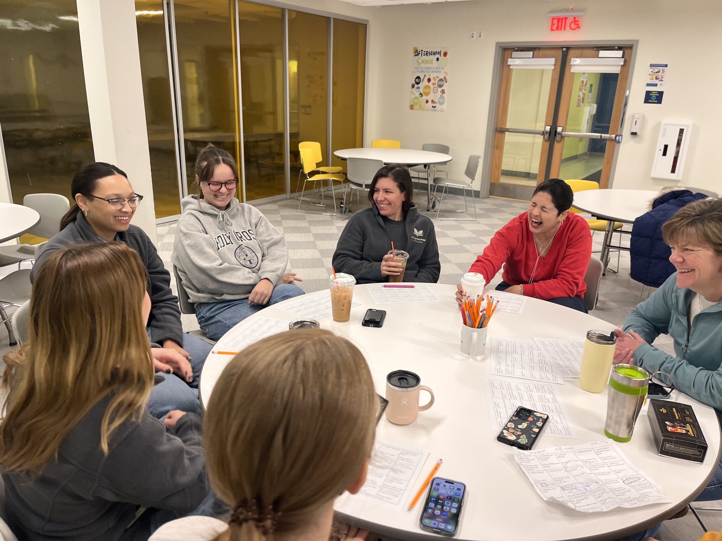 A group of Springfield Prep Staff Members meeting before school for Spanish Club.