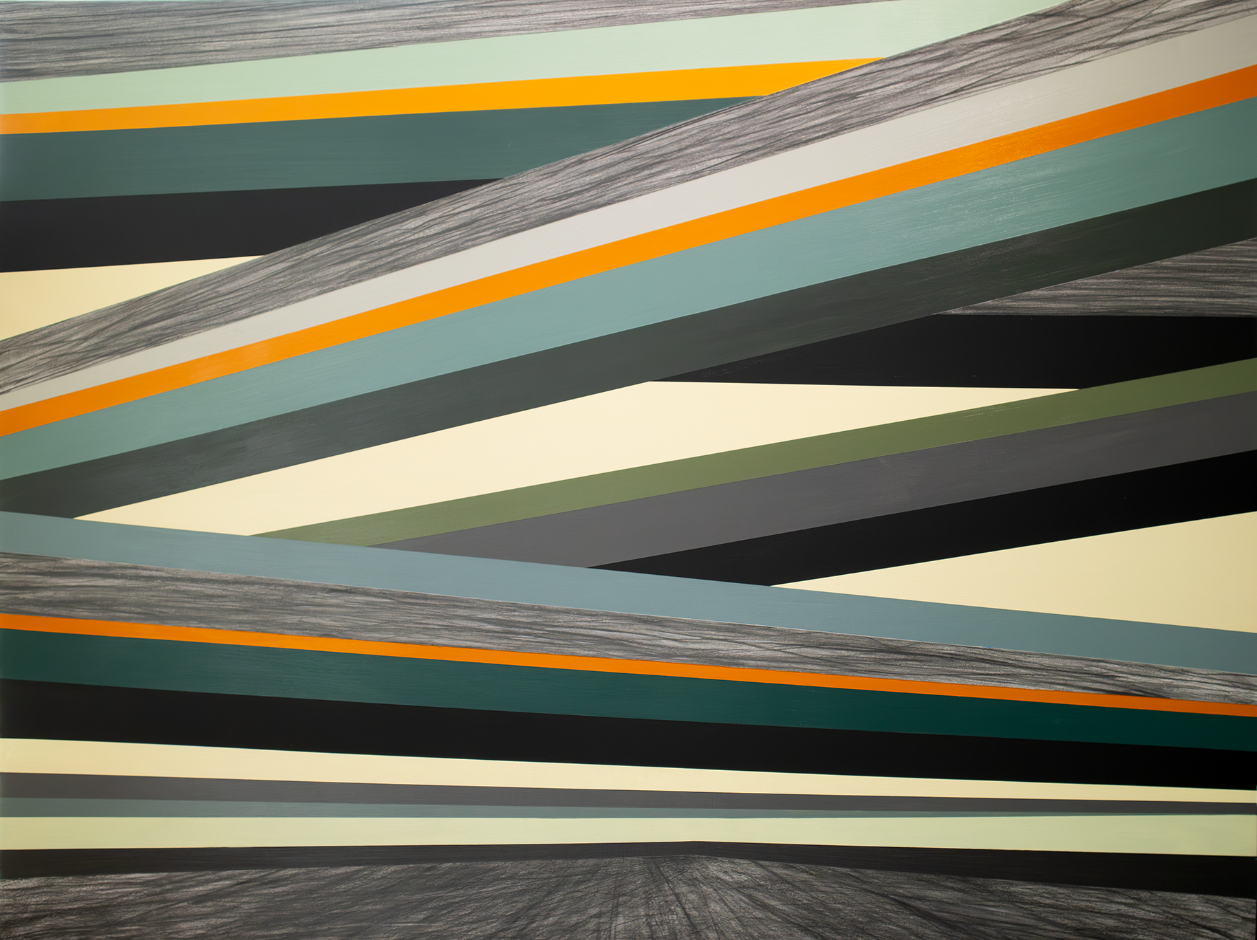   Zip , 2026. Acrylic paint, graphite &amp; paper on panel. 36 x 48 inches. 