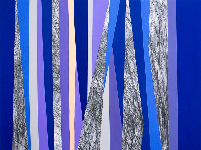   Bluebonnet , 2025. Acrylic paint, graphite &amp; paper on panel. 30 x 40 inches. 