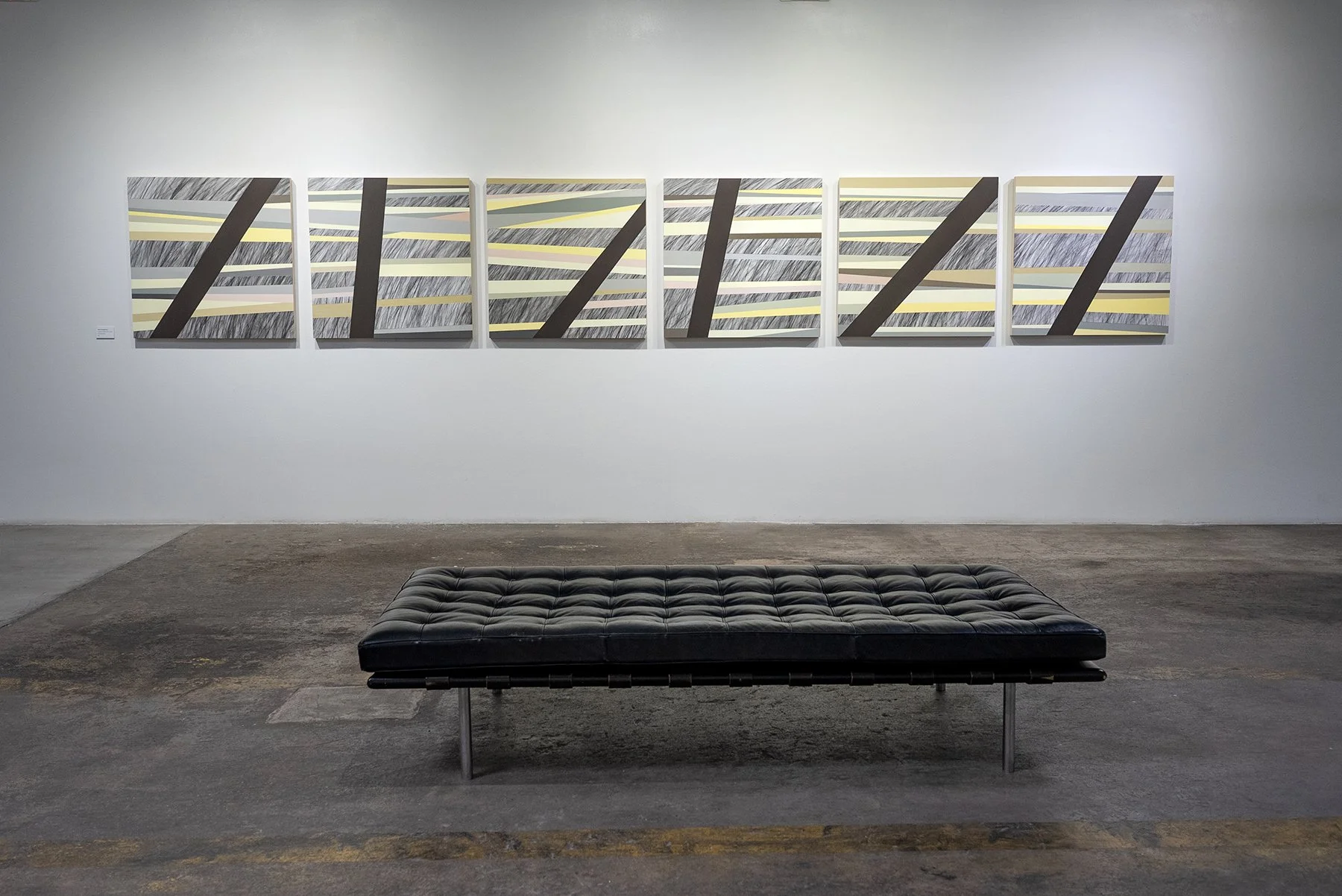   Fallen Drought Fence , 2026. Acrylic paint, paper and graphite on wood. 3 x 18 feet 