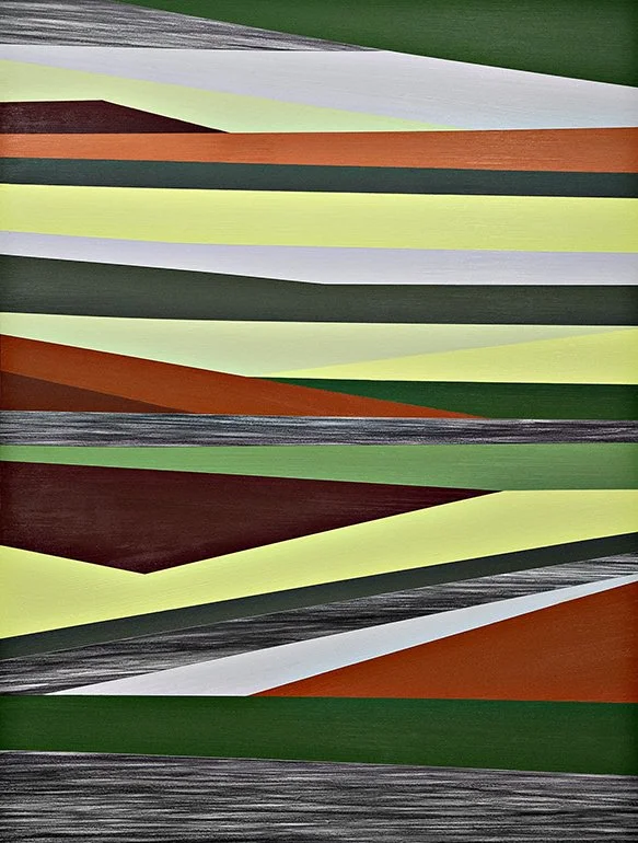   Highway Ranch . 2025. Acrylic paint, graphite &amp; paper on panel. 40 × 30 inches 