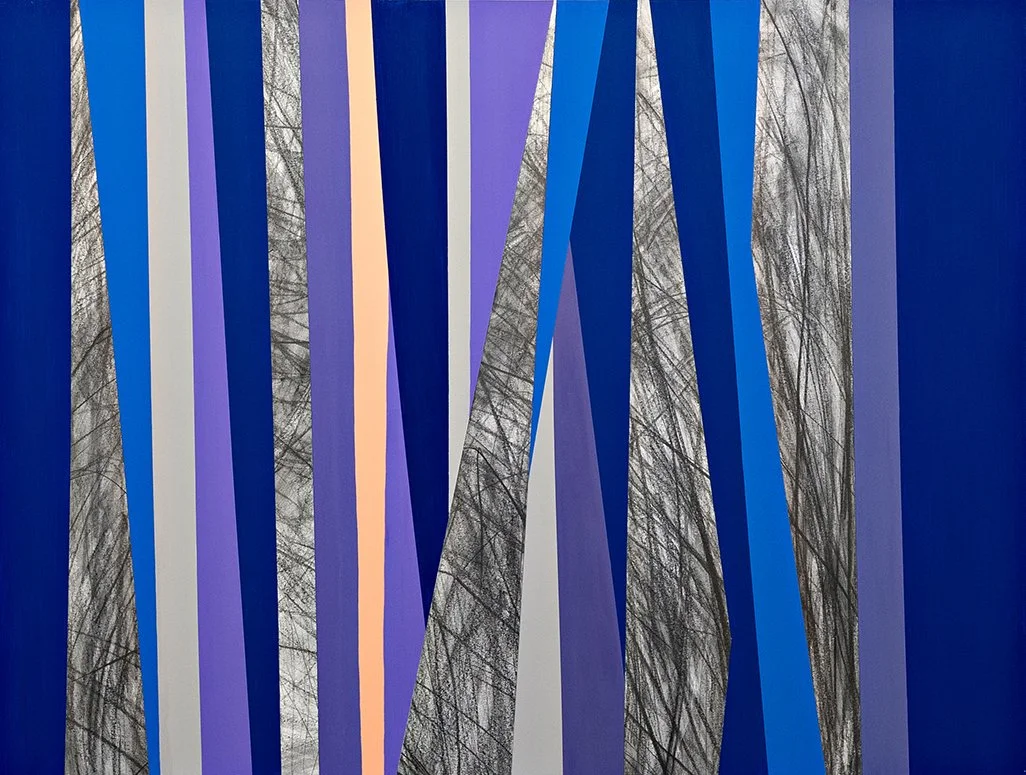   Bluebonnet , 2025. Acrylic paint, graphite &amp; paper on panel. 30 x 40 inches. 