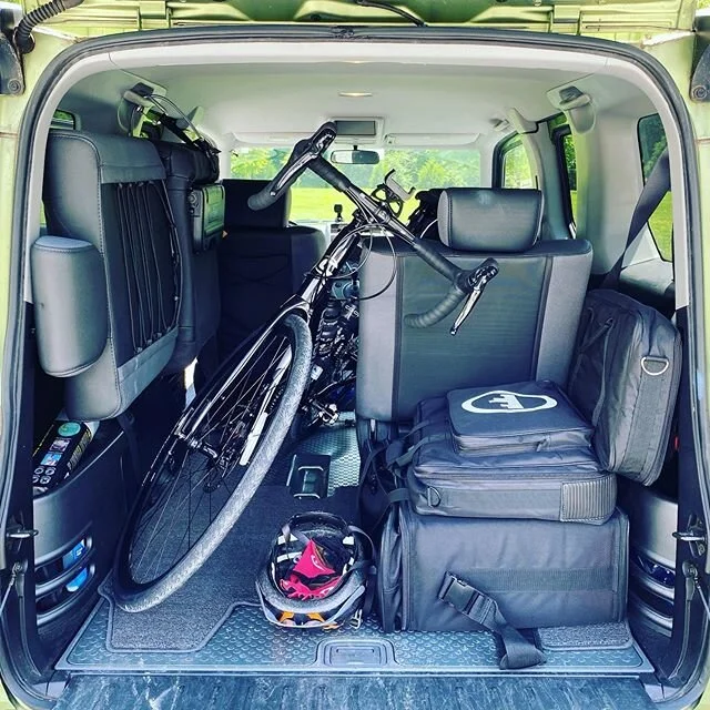 Reason #713 why I love my Honda Element. I can have my recording rig, pedalbaord, synth controller, and road bike in the back at the same time while only moving one seat. Please Honda, bring back the Element so I can buy a new one someday!