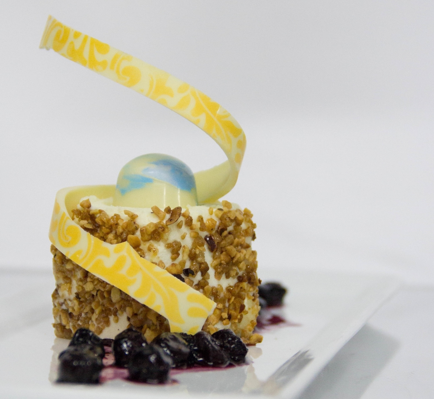 LBD Cube - Lemon Mousse, Pound Cake, Tart Lemon Curd, Candied Hazelnuts, Fresh Blueberry Compote