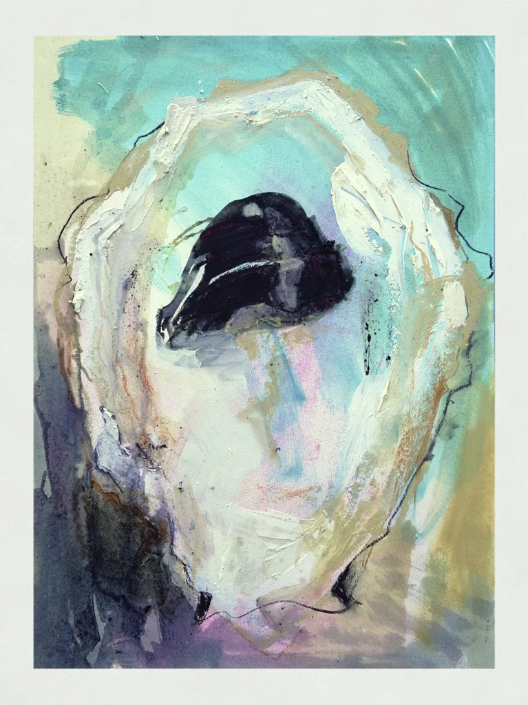 "Oyster on Oil Paper with Turquoise Splash I"